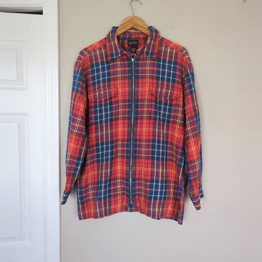 Vintage Plaid Jessi Lee Cotton Chore Jacket Shacket Large Hobo Chic Indie Grunge